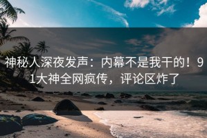 神秘人深夜发声：内幕不是我干的！91大神全网疯传，评论区炸了
