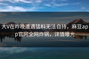 大V在昨晚遭遇猛料无法自持，麻豆app官网全网炸锅，详情曝光