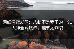 网红深夜发声：八卦不是我干的！91大神全网疯传，细节太炸裂
