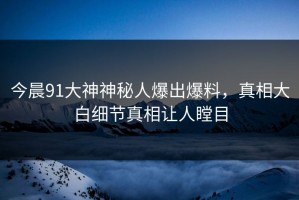 今晨91大神神秘人爆出爆料，真相大白细节真相让人瞠目
