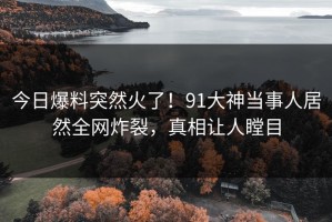 今日爆料突然火了！91大神当事人居然全网炸裂，真相让人瞠目
