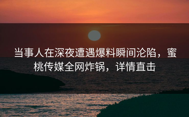 当事人在深夜遭遇爆料瞬间沦陷，蜜桃传媒全网炸锅，详情直击