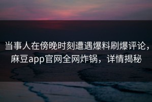 当事人在傍晚时刻遭遇爆料刷爆评论，麻豆app官网全网炸锅，详情揭秘