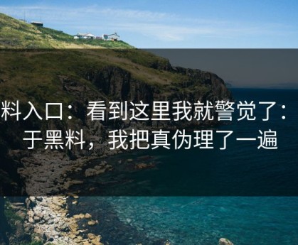 黑料入口：看到这里我就警觉了：关于黑料，我把真伪理了一遍